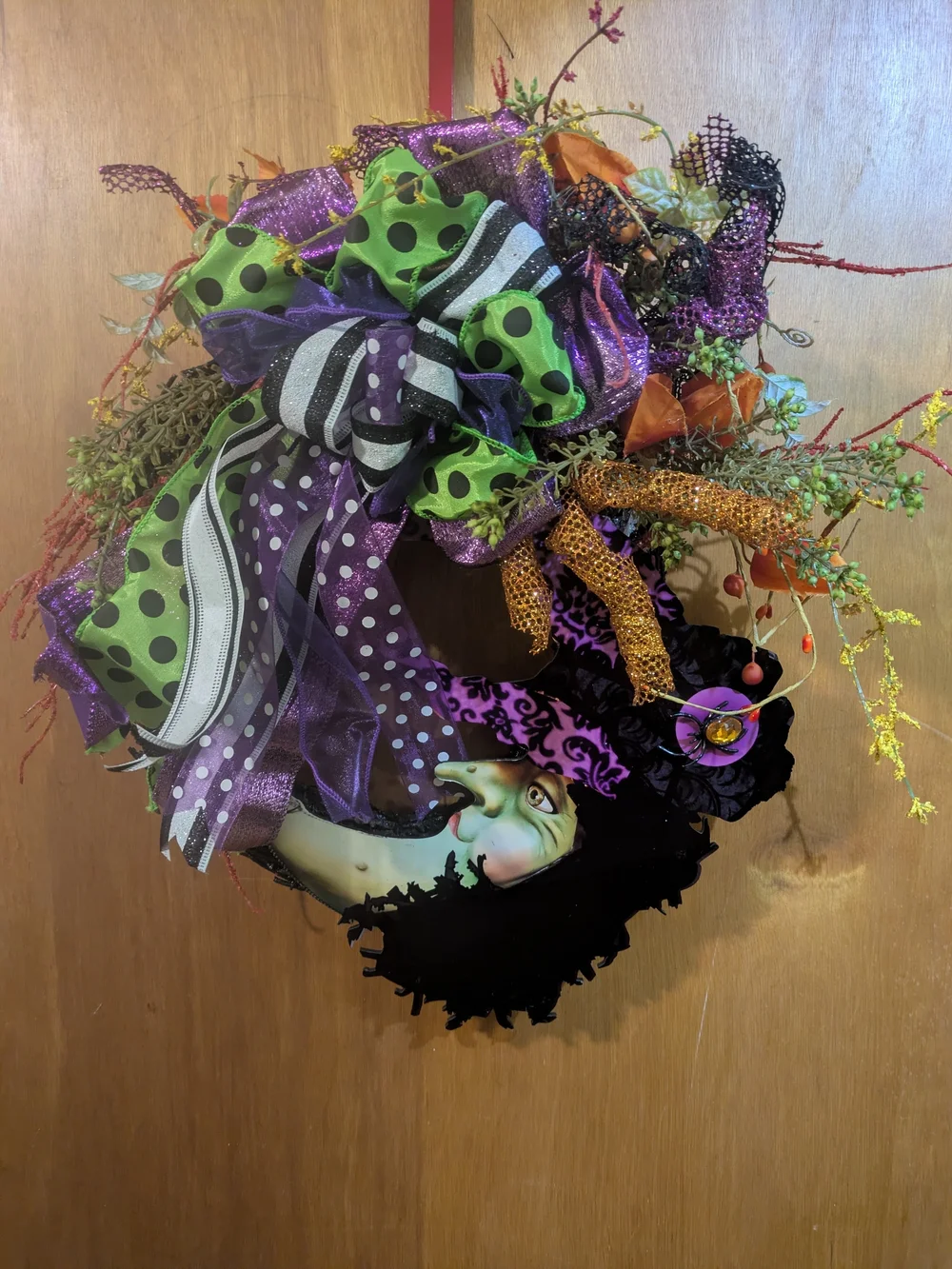 Halloween Witch Face Decorative Wreath - Purple & Green